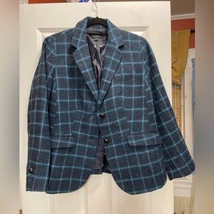 Talbots Navy Plaid Wool Blend Blazer with Light Blue Accent
